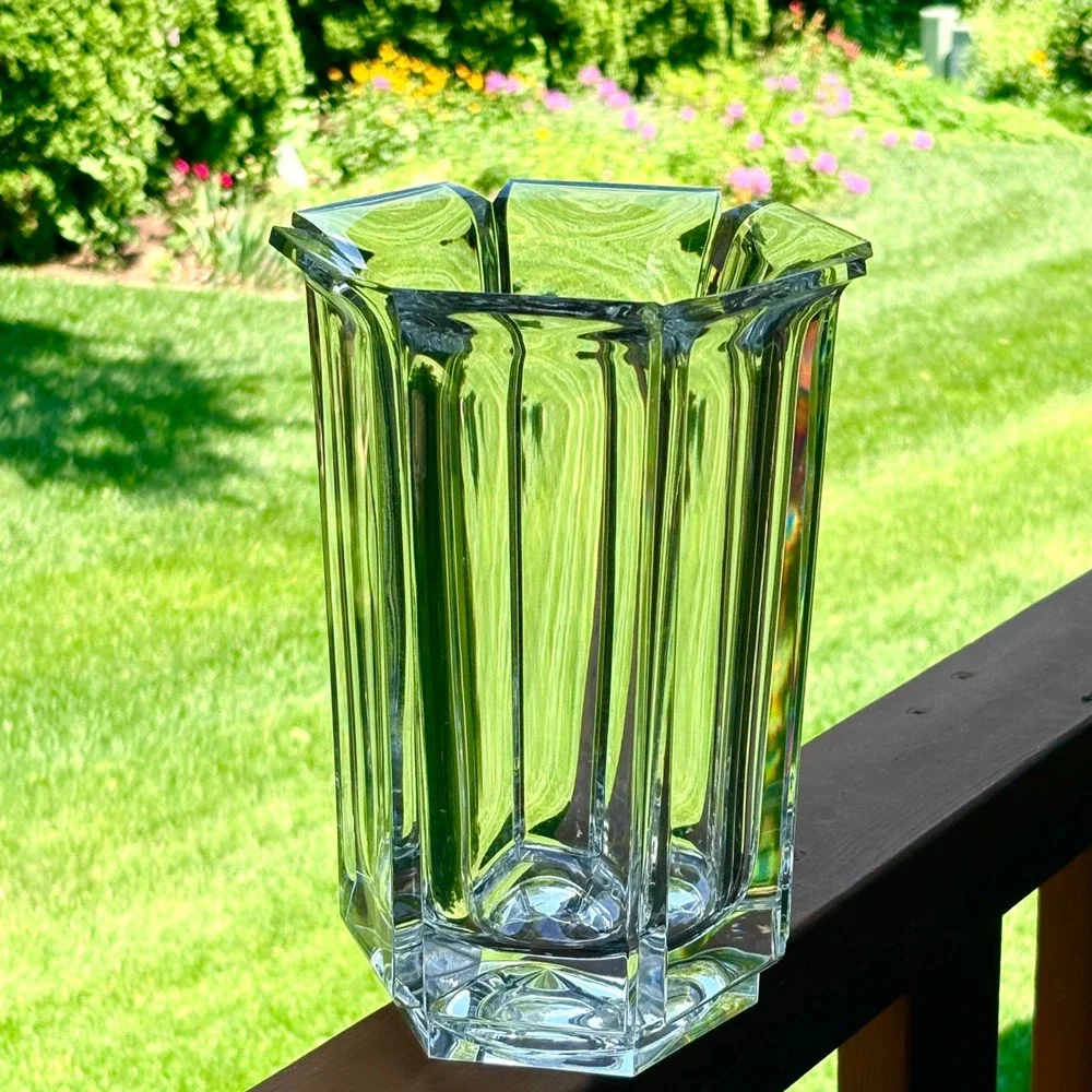 Mid-Century Modern Lucite Hexagon Vase Clear Acrylic 10 Inches